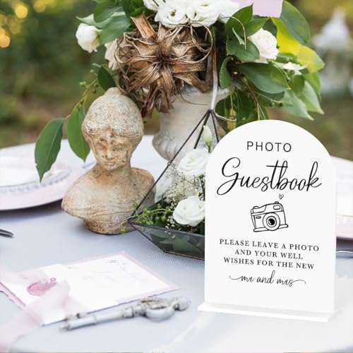 Acrylic Wedding Sign Photo Guestbook Sign for Wedding Wedding Signs for Ceremony Modern Calligraphy Arch Acrylic Table Top Sign for Wedding Reception and Event Party Table(white） - color: Photo Guestbook