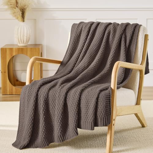 Taupe Brown Throw Blanket, Sweater-Soft Moss Knit, 60" x 80" - color: Moss-taupe Brown, size: 60"x80"