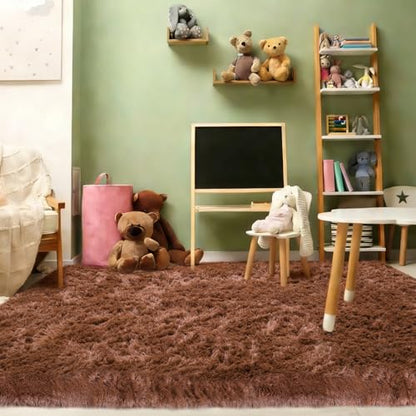 Brown Fluffy Shag Area Rug, Non-Slip Thick Soft Carpet for Home - color: Brown, size: 5' x 7' (Rectangular)