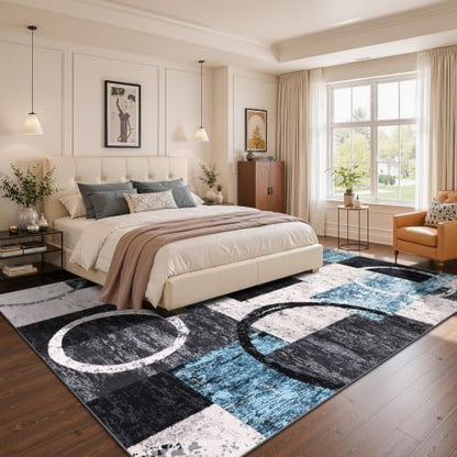 Yamaziot 9x12 Washable Modern Abstract Area Rug Non-Slip Living Room Rug - color: Blue/Multi, size: 9x12ft