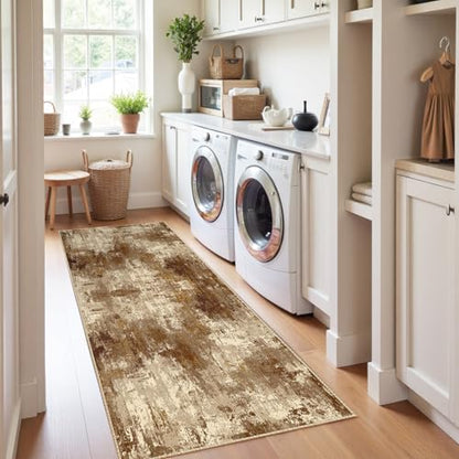 RELEANY Washable Runner 2'x10' Abstract Area Rug for Hallway Brown Tan - color: Brown/Tan, size: 2' x 10' (Runner)