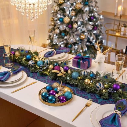Valery Madelyn 6ft Pre-Lit Christmas Garland with Peacock Feather & Balls - color: Peacock, size: 6 feet