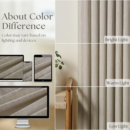 TWODRAPES Taupe Burlywood Pinch Pleated Linen Curtains 96 Inches Long - color: Burlywood Birch, size: 40"W x 96"L (Pack of 2)