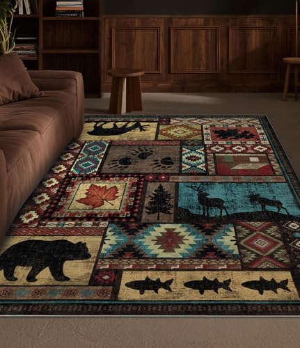 YIHOUSE Washable Rustic Cabin Area Rugs 4x6 Brown - color: Brown, size: 4' x 6' (Rectangular)