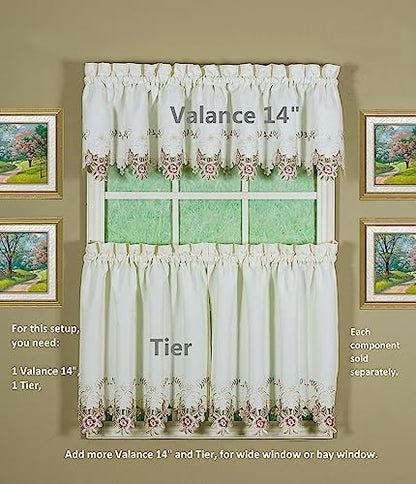 Today's Curtain Verona Reverse Embroidery Tier, 30", Ecru/Rose, 60"W X 30"L - color: Ecru/Rose, size: 60"W x 30"L (Pack of 1)