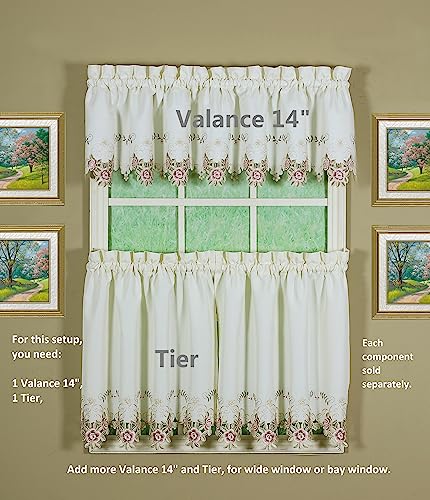 Today's Curtain Verona Reverse Embroidery Tier, 36", Ecru/Rose, 60"W X 36"L - color: Ecru/Rose, size: 60"W x 36"L (Pack of 1)