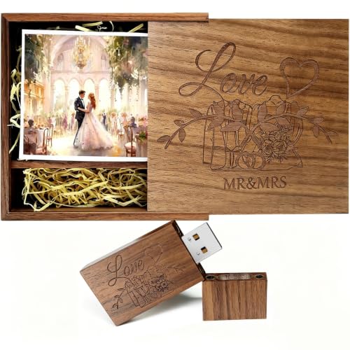 Wooden USB Flash Drive 32GB USB3.0 Wedding Flash Drive with Box - color: Walnut(WED Block USB+box-L), size: 32GB-3.0
