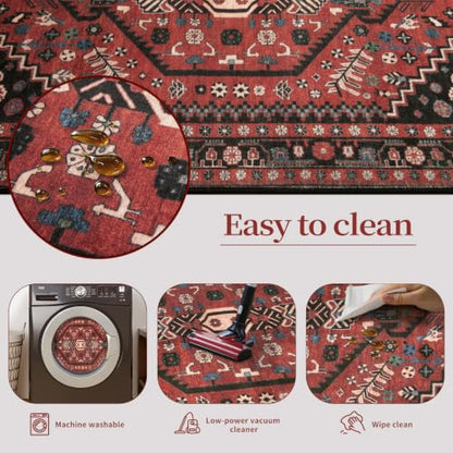 Ciicool 2x3ft Small Area Rug,Washable Boho Thin Mat for Entryway Kitchen - color: Red / Black, size: 2' X 3' (Rectangular)