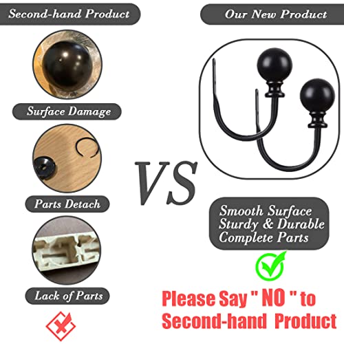 KAMANINA Curtain Holdbacks 2 Pack Wall Mounted with Black Round Finials - color: Black