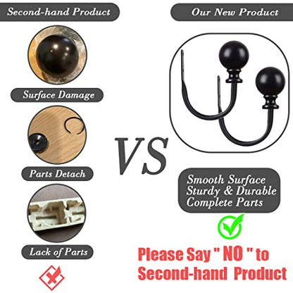 KAMANINA Curtain Holdbacks 2 Pack Wall Mounted with Black Round Finials - color: Black