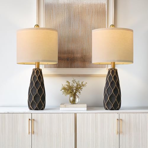 Small Table Lamps Set of 2 for Living Room, 20.25" Black Bedside Boho Lamps - color: Black, size: Small - 20.75''