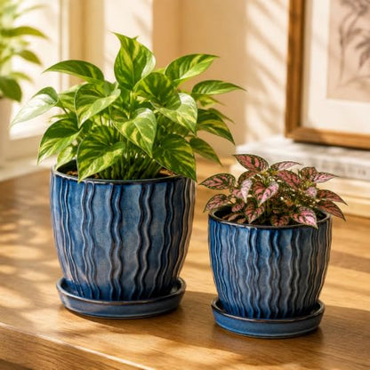 Ceramic Plant Pots, Modern Flower Pots, Small Plant Pots 4.5+5.5inch - color: Blue