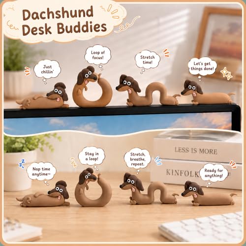 Dachshund Monitor Buddy Figurines, Set of 4 - color: Brown-dachshund