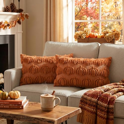 AVOIN colorlife Caramel Fall Pumpkin Throw Pillow Covers 12x20 Inch - color: Caramel, size: 20" x 12" (Pack of 2)