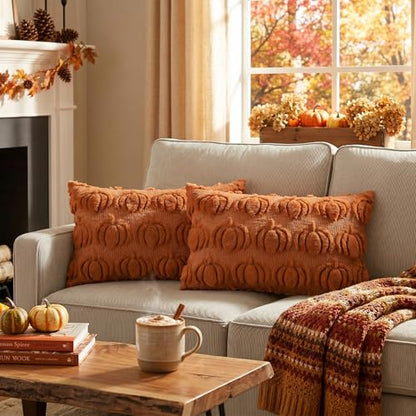 AVOIN colorlife Caramel Fall Pumpkin Throw Pillow Covers 12x20 Inch - color: Caramel, size: 20" x 12" (Pack of 2)