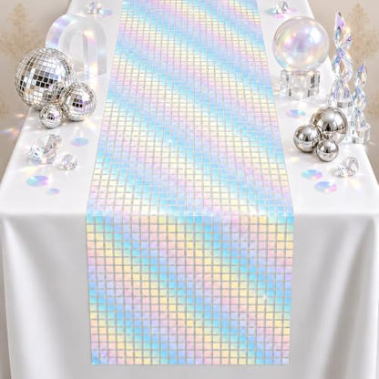 Disco Party Decorations - Iridescent Glitter Disco Table Runner - color: Iridescent Sequin Glitter