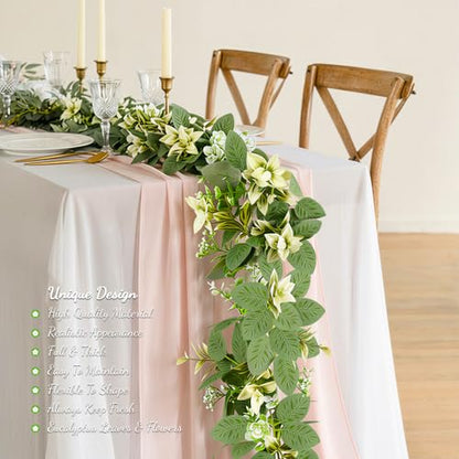 6FT Artificial Eucalyptus Garland with Flowers Faux Greenery Floral Garland - color: Eucalyptus Leaves