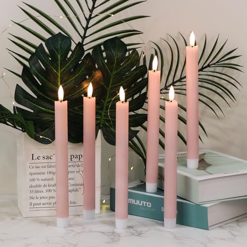 GenSwin Flameless Taper Candles LED Battery Operated Remote Timer Pink - color: Pink