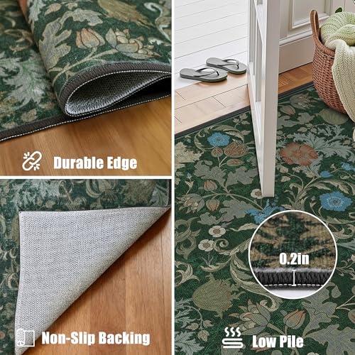 Deerly Hallway Runner Rug 2x6, Washable Kitchen Rug Non Slip, Forest Green - color: Green, size: 2'x6'