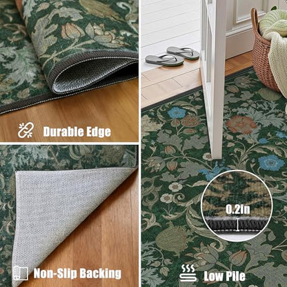 Deerly Hallway Runner Rug 2x6, Washable Kitchen Rug Non Slip, Forest Green - color: Green, size: 2'x6'