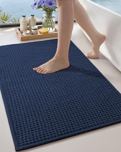 Color&Geometry Dark Blue 36x24 Waffle Bath Mat, Non Slip Bathroom Rug - color: Dark Blue, size: 24"x36"