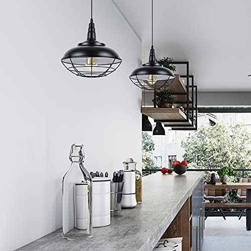 HMVPL Plug In Hanging Light Fixtures, Black Cage Plug In Pendant Light, Metal Outdoor Chandelier for Gazebo Porch, industrial Farmhouse Hanging Lamp for Kitchen Island Dining Room Bedroom Sink Hallway
