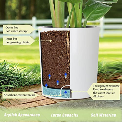 SAROSORA Large Round Self Watering Planter Pot 12.5'' for Home Garden Patio Tall Tree - color: White