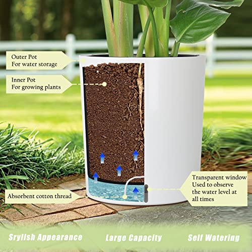 SAROSORA Large Round Self Watering Planter Pot 12.5'' 2-Pack for Home Garden Patio Tall Tree(White 2-Pack) - color: White 2-pack