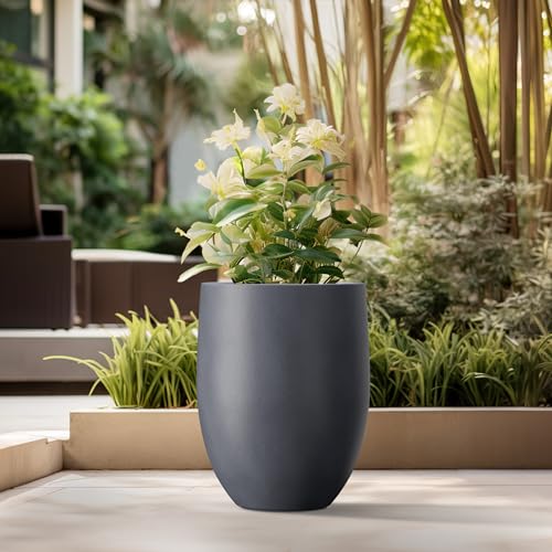 Kante Large Round Bullet Charcoal Concrete Planter 21.7" Tall, Outdoor - color: Dark Gray