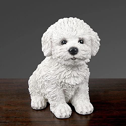 Dog Figurine Resin Dog Statue Animals Sculpture for Home Farm House Living Room Porch Decor - White