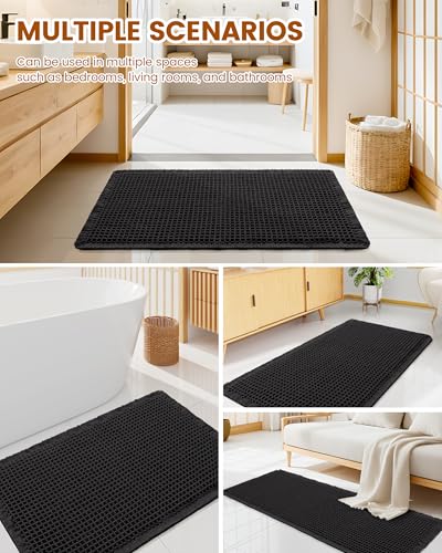Smiry Waffle Bath Mat 47X24, Extra Soft Absorbent Bathroom Rugs, Black - color: Black, size: 47" X 24"