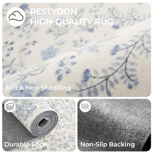 2x3 Kitchen Rugs Floral Small Washable Entryway Rug, Light Blue - color: Blue, size: 2' x 3' (Rectangular)