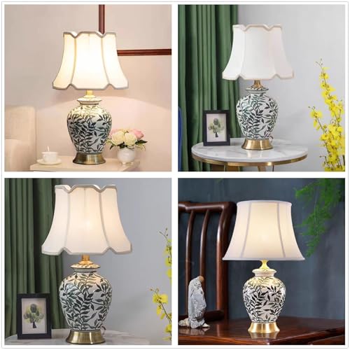 Green Plant Ceramic Table lamp American Ceramic Desk Lamp with Gold Base and Green Leaf Lamp Body Design Cottage Bedside Desk Nightstand Table Lamp for Bedroom,Living Room,Office