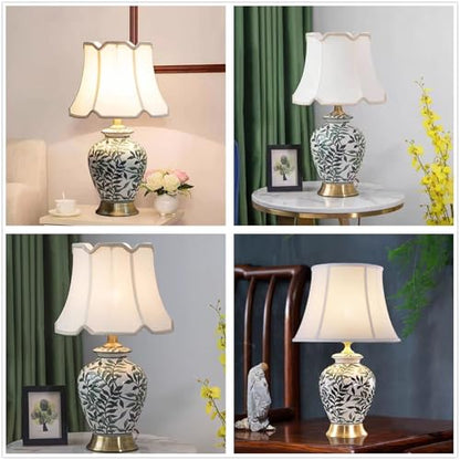 Green Plant Ceramic Table lamp American Ceramic Desk Lamp with Gold Base and Green Leaf Lamp Body Design Cottage Bedside Desk Nightstand Table Lamp for Bedroom,Living Room,Office