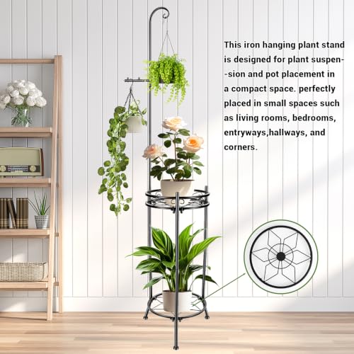 Plant Stand,Adjustable 3 Tier Potted Holder Flower Pot Stand with Hangers