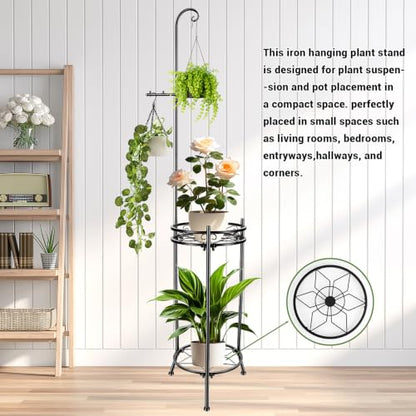 Plant Stand,Adjustable 3 Tier Potted Holder Flower Pot Stand with Hangers