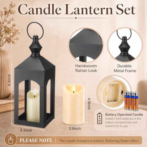 Novabright 6 Pcs Farmhouse Lantern Decor Set Candle Lanterns Black Roof - style: Black Roof