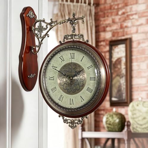 Homestia Double Sided Wall Clock Vintage Style Silent Non-Ticking Clock - size: Double Sided - 13 Inch