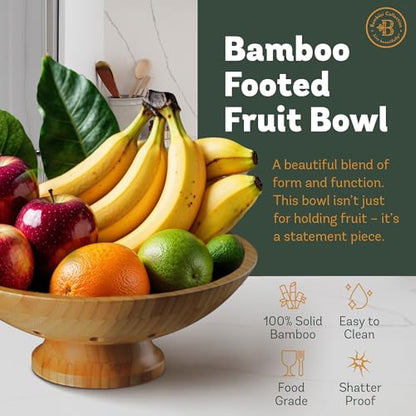 Wooden Fruit Bowl for Kitchen Counter, Bamboo Pedestal Fruit Basket, Vented - color: Bamboo