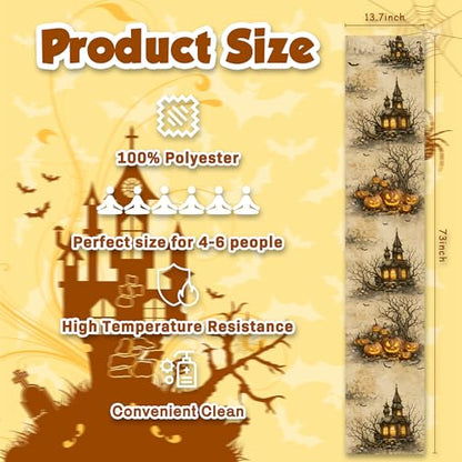 Halloween Party Decorations - Pumpkin Castle Table Runner - color: Halloween Castle