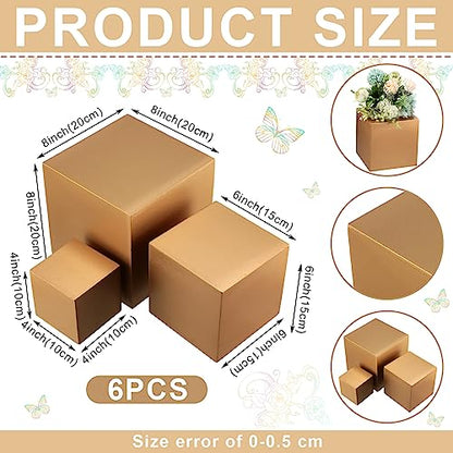 BBTO 6 Pcs Wooden Gold Buffet Risers 3 Sizes Gold Stands for Dessert Table