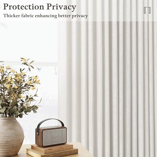 Short Beige White Linen Pinch Pleated Semi Sheer Curtains 63 Inch Long 50W - color: Beige White, size: 50"W x 63"L (Pack of 2)