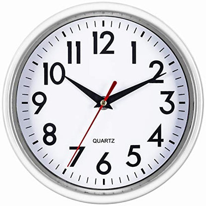 Bernhard Products White Wall Clock 8 Inch Retro Kitchen Silent Non-Ticking Quality Quartz Battery Operated Clock for Home/Office/Classroom/Bathroom/Nursery Room Easy to Read - color: White