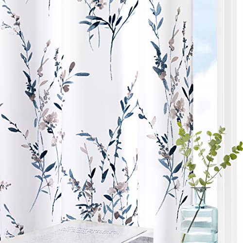MYSKY HOME Navy Blue Floral Curtains 84 Inch Long for Living Room 2 Panels - color: A-navy Blue, size: 52"W x 84"L (Pack of 2)