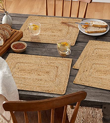 Ramanta Home Jute Braided Placemats Set of 4 13x19 Inches - Natural - size: 13x19 Inches