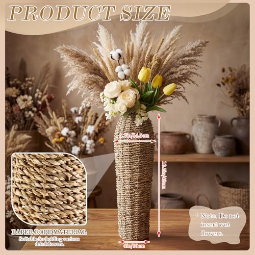 Ninehaou 16.5" Tall Rattan Floor Vase for Dried Flowers Boho Home Decor