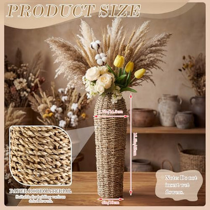 Ninehaou 16.5" Tall Rattan Floor Vase for Dried Flowers Boho Home Decor