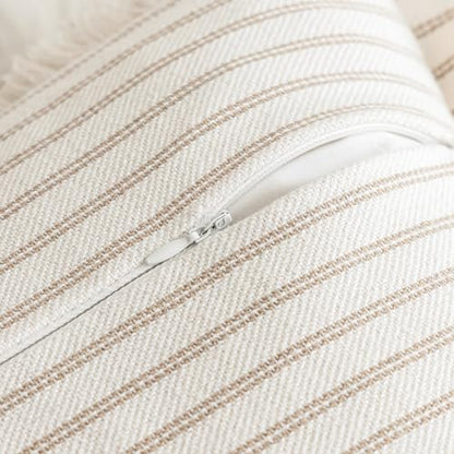 YEENAASY Throw Pillow Covers 20x20 Boho Striped Pillow Cases with Tassel - color: Khaki, size: 20" x 20" (Pack of 2)