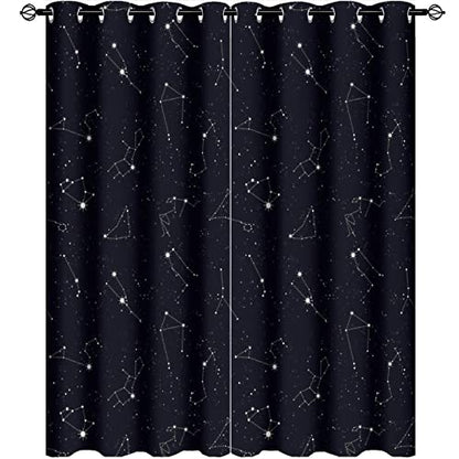 Constellation Curtains for Bedroom - Abstract Modern Art Black Galaxy White Constellation Symbol Pattern Window Drapes,Energy Saving Blackout Grommet Curtains 2 Panels 45L x 21W - color: Constellation, size: 42"W x 45"L (Pack of 1)