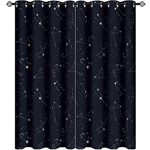 Constellation Curtains for Bedroom - Abstract Modern Art Black Galaxy White Constellation Symbol Pattern Window Drapes,Energy Saving Blackout Grommet Curtains 2 Panels 45L x 21W - color: Constellation, size: 42"W x 45"L (Pack of 1)